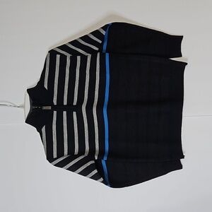 Sahara Club Bo Pullover Sweater  Quarter zip size 5 Navy  Grey Strip  NWT